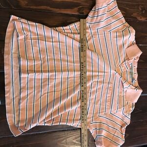 Munsingwear Mens Striped Polo Shirt Peach Blue White Short Sleeve Pocket M